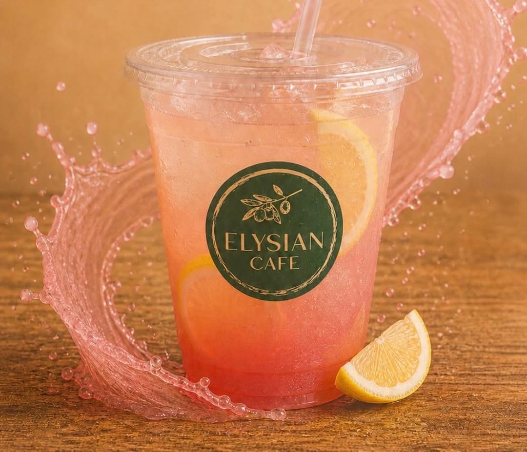 Elysian Cafe pink lemonade over ice with a lemon wheel